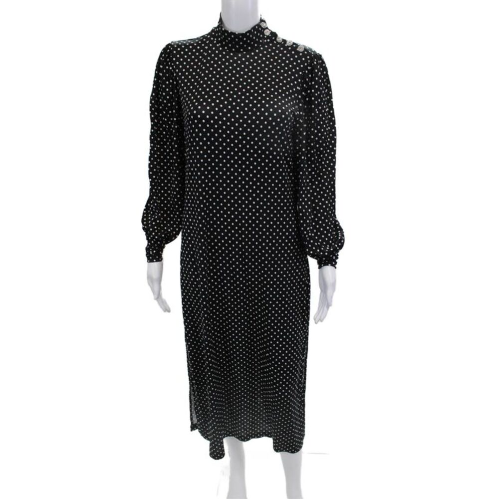 & Other Stories Women Shift Dress Black Polka Dot Long Sleeve High Neck Size S